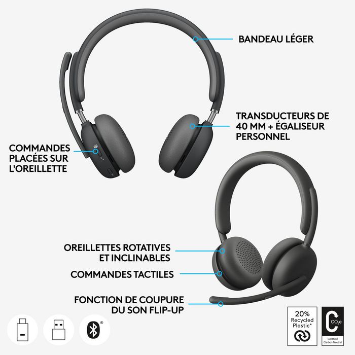 Logitech Zone Wireless 2 UC - Grafito Logitech Zone Wireless 2 UC - Grafito