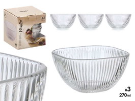 Vivalto Set 3 Cuencos Aperitivo Rayas 270 ml Vidrio Transparente 10.5x7.5x11.5 cm (Set de 12)