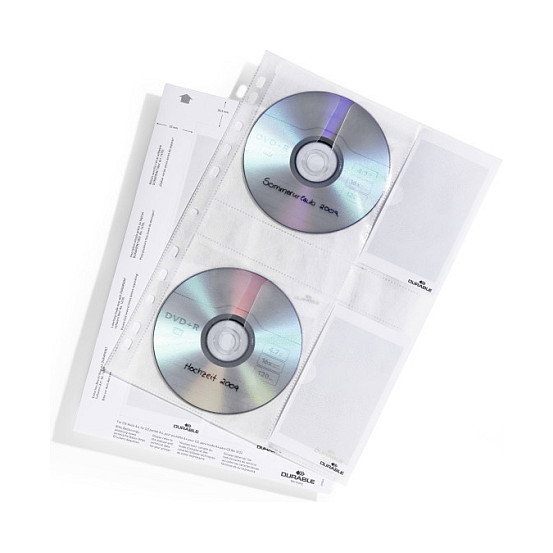 Durable 522219 Funda para CD/DVD A4 con vellón de protección, transparente