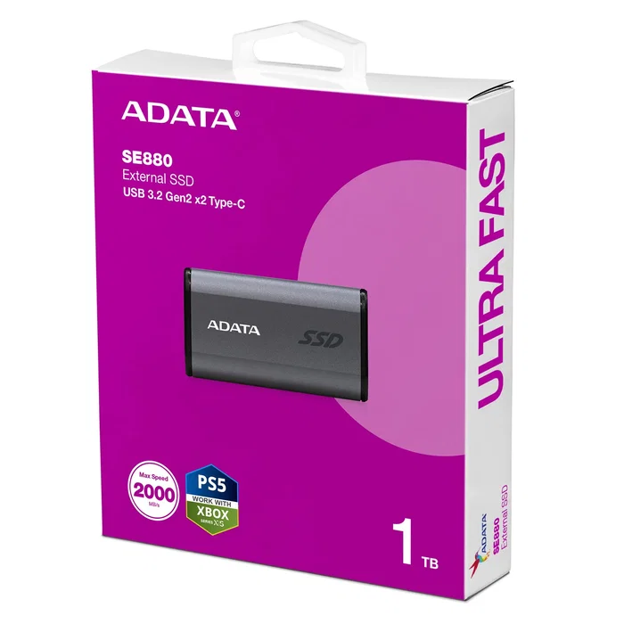 ADATA SE880 Disco Externo SSD 1TB USB-C 3.2 Gen 2x2 (20 Gbps) - 2000 MB/s, Color Gris