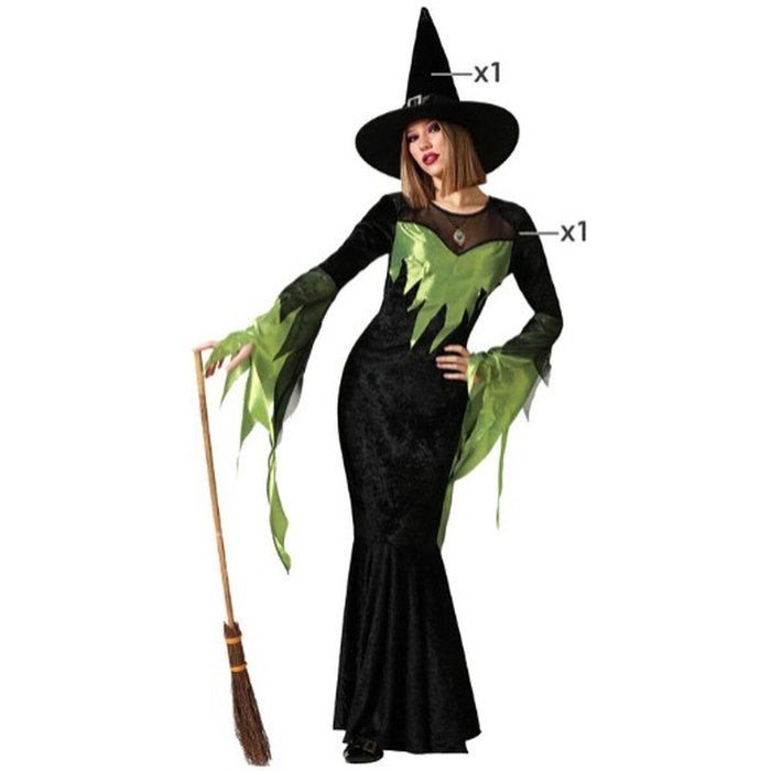 atosa Disfraz de Bruja Mujer Verde con Sombrero y Vestido Largo Negro