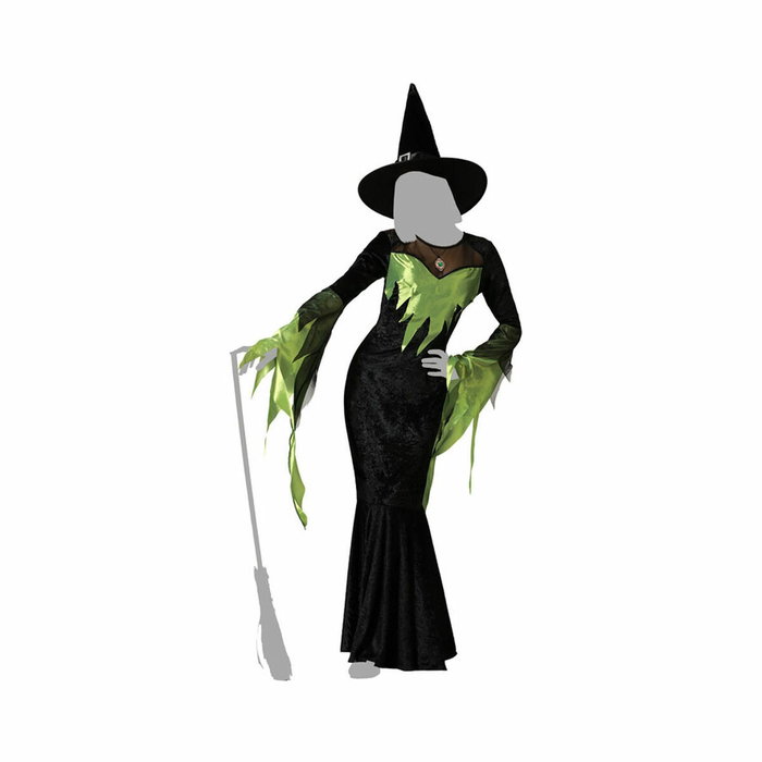 atosa Disfraz de Bruja Mujer Verde con Sombrero y Vestido Largo Negro