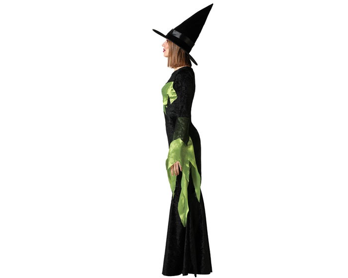 atosa Disfraz de Bruja Mujer Verde con Sombrero y Vestido Largo Negro