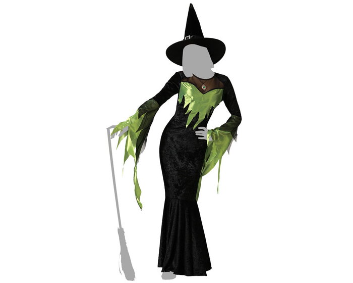 atosa Disfraz de Bruja Mujer Verde con Sombrero y Vestido Largo Negro