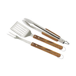 DKD Home Decor Set de 3 Utensilios para Barbacoa INOX ACACIA