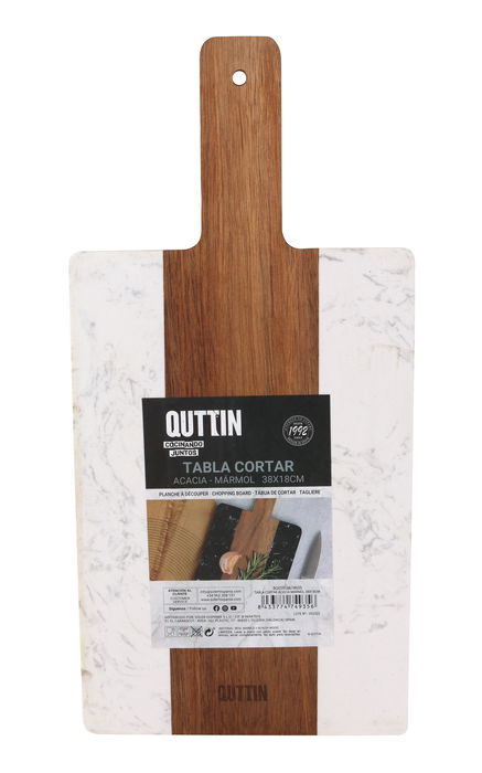 Quttin Tabla Cortar Acacia y Mármol 38 x 18 cm (8 Unidades)