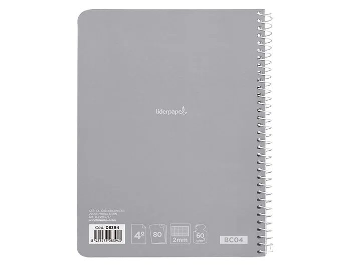 Liderpapel Cuaderno espiral smart cuarto tapa blanda 80 hojas 60gr milimetrado colores surtidos