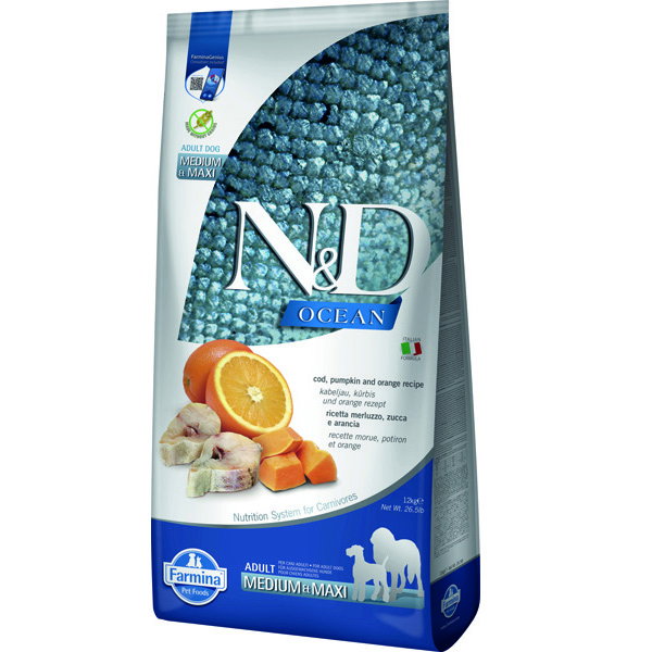 Farmina N&D Ocean Bacalao, Calabaza y Naranja Adulto Med/Maxi 12kg Farmina N&D Ocean Bacalao, Calabaza y Naranja Adulto Med/Maxi 12kg
