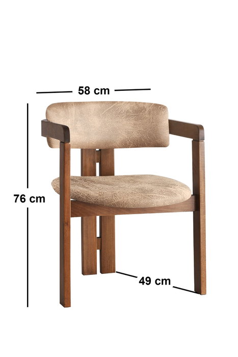 Hanah Home CO - 032 Silla de Madera de Nogal y Tapicería Beige, 58x76x49 cm