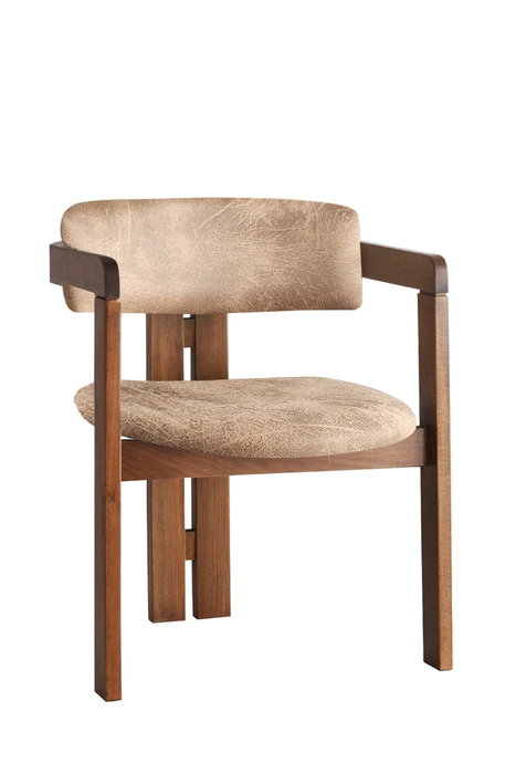 Hanah Home CO - 032 Silla de Madera de Nogal y Tapicería Beige, 58x76x49 cm