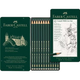 Lapiz De Grafito Faber-Castell 9000 Estuche Metal De 12 Surtidos (8B, 7B, 6B, 5B, 4B, 3B, 2B, B, Hb, F, H, 2H) (Set de 5)