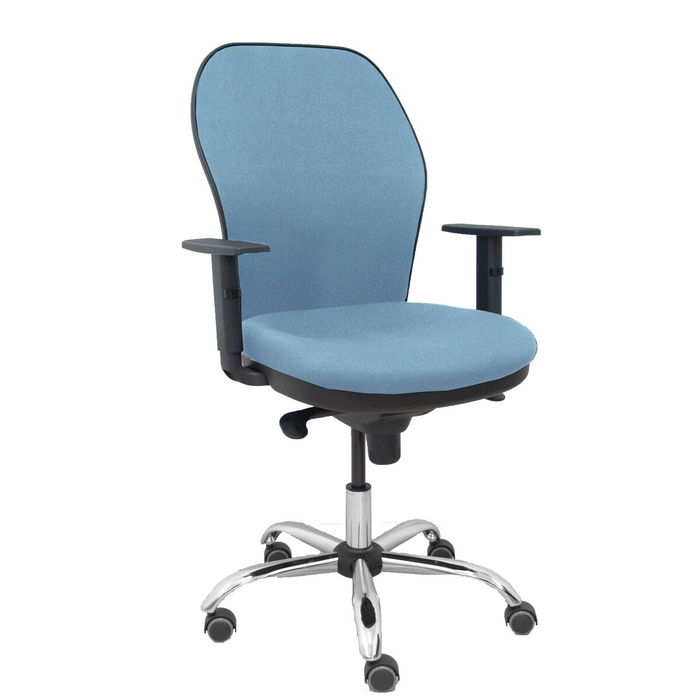 Silla de oficina Jorquera con mecanismo Sincro tapizada con Tela color Azul cielo. Equipada con lumbar 1D, Brazos 1D y Ruedas de parqué Silla de oficina Jorquera con mecanismo Sincro tapizada con Tela color Azul cielo. Equipada con lumbar 1D, Brazos 1D y Ruedas de parqué