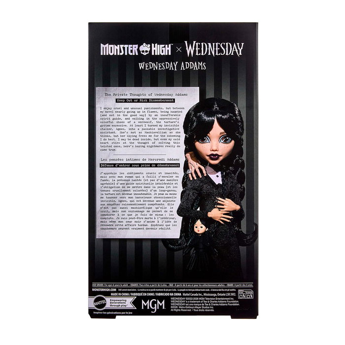 Monster High Muñeca Wednesday Addams con Cosa y bolso