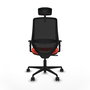 Silla de oficina Mardos con mecanismo Sincro tapizada con Tela color Naranja oscuro y malla color Negro. Equipada con lumbar 1D, Brazos 1D, Cabecero 2D y Ruedas 65mm nailon