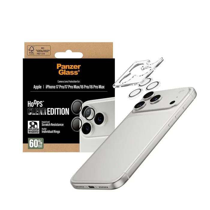 PanzerGlass Hoops Protector de Lente de Cámara Transparente para iPhone 17 Pro/Pro Max y 16 Pro/Pro Max
