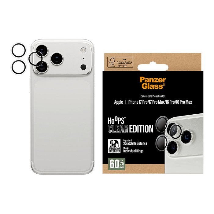 PanzerGlass Hoops Protector de Cámara Transparente para iPhone 17 Pro/Max y 16 Pro/Max PanzerGlass Hoops Protector de Cámara Transparente para iPhone 17 Pro/Max y 16 Pro/Max
