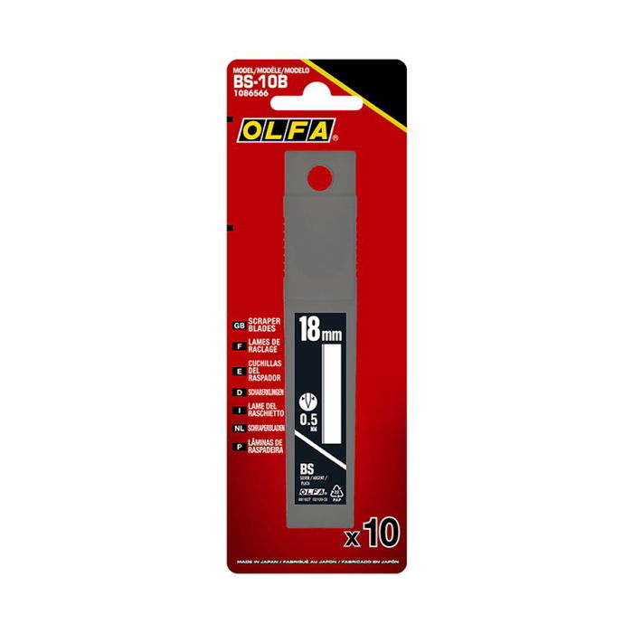 Olfa Juego de Cuchillas BS-10B para Rascadores 18 mm - Acero de Calidad Superior - Pack 10 Unidades