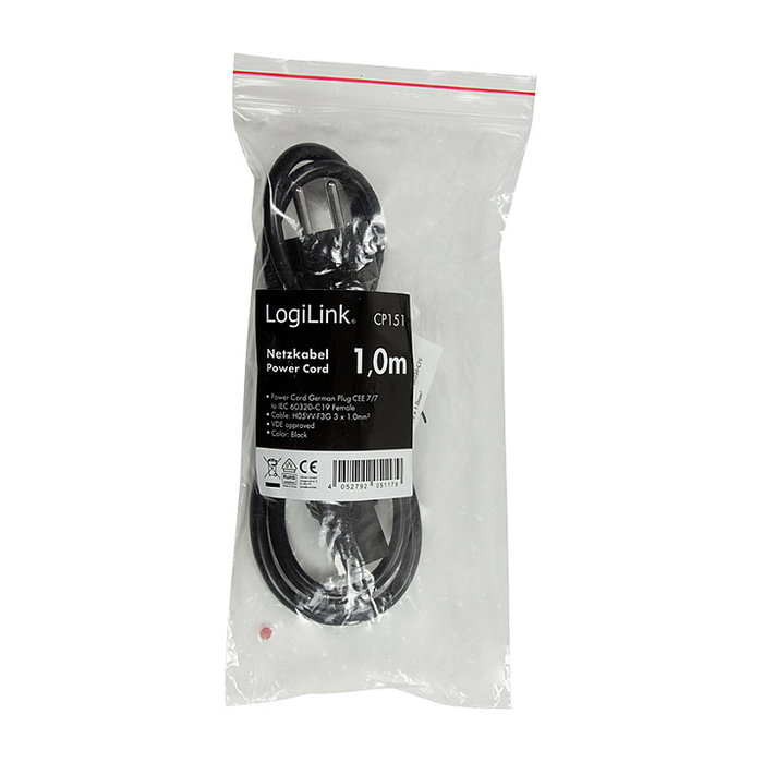 LOGILINK Cable de alimentación CEE 7/7 a IEC C19, 1m, negro LOGILINK Cable de alimentación CEE 7/7 a IEC C19, 1m, negro