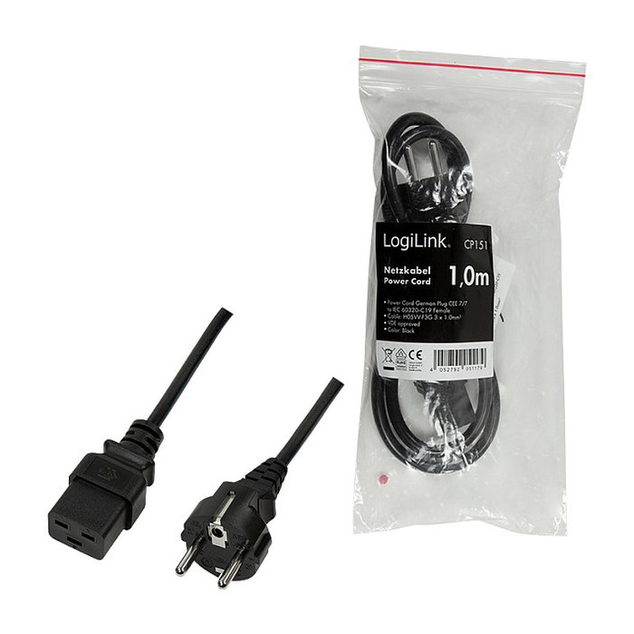LOGILINK Cable de alimentación CEE 7/7 a IEC C19, 1m, negro LOGILINK Cable de alimentación CEE 7/7 a IEC C19, 1m, negro