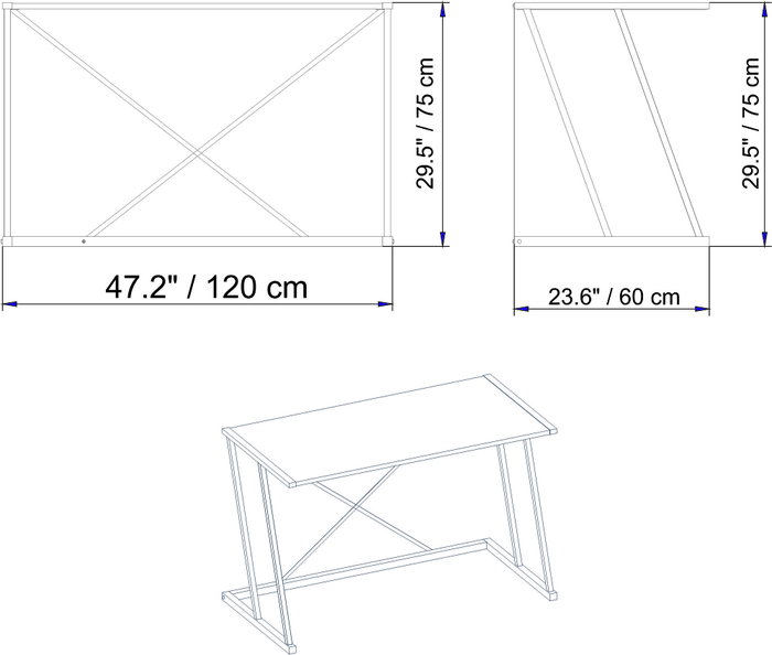 Hanah Home Mesa de estudio escandinava Blanca 120x75x75 cm