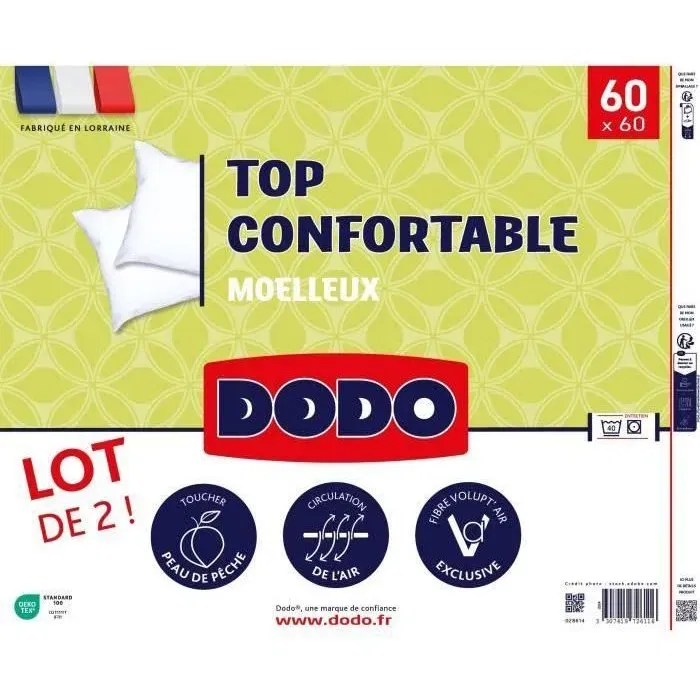 Dodo Juego 2 Almohadas Cómodas VOLUPT'AIR 60x60 cm Blanco DOD3307419726116