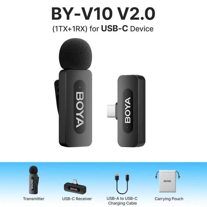 Boya BY-V10 V2.0 Micrófono Inalámbrico 1TX + 1RX USB-C