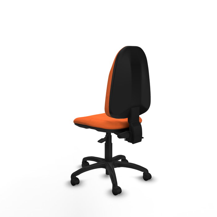 Silla de oficina Algarra con mecanismo Asincro tapizada con Tela color Naranja. Equipada con Base poliamida negra, Sin brazos y Ruedas de nailon 50 mm