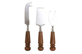 DKD Home Decor Set de 3 Cuchillos para Queso de Acacia e Inox