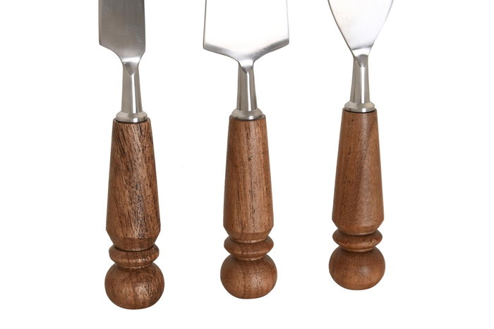 DKD Home Decor Set de 3 Cuchillos para Queso de Acacia e Inox