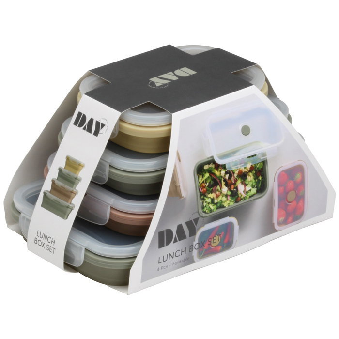 Day Juego de 4 Herméticos Plegables de Silicona y Plástico con Válvula de Vapor, 1200ml-350ml Day Juego de 4 Herméticos Plegables de Silicona y Plástico con Válvula de Vapor, 1200ml-350ml