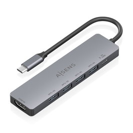Aisens Docking USB Tipo-C Aisens ASUC-6P047-GR 1xHDMI 4K, 4xUSB, 1xUSB Tipo-C PD, Gris