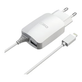 2GO 797166 Cargador de Pared 12W con Puerto Lightning y 1x USB, Cable de 1,4 m, Color Blanco