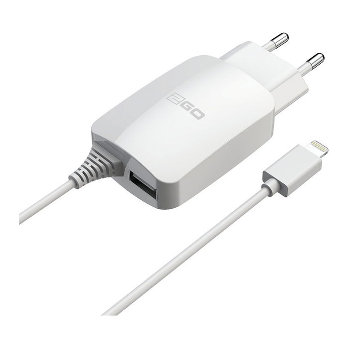 2GO 797166 Cargador de Pared 12W con Puerto Lightning y 1x USB, Cable de 1,4 m, Color Blanco
