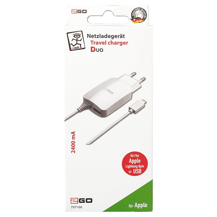 2GO Cargador para dispositivo móvil con Lightning y USB, cable de 1,4 m, blanco 2GO Cargador para dispositivo móvil con Lightning y USB, cable de 1,4 m, blanco