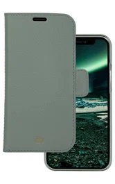 Dbramante1928 Funda cartera para Apple iPhone 13 Pro (6.1"), verde, cuero saffiano, tapa magnética desmontable con 3 bolsillos para tarjetas