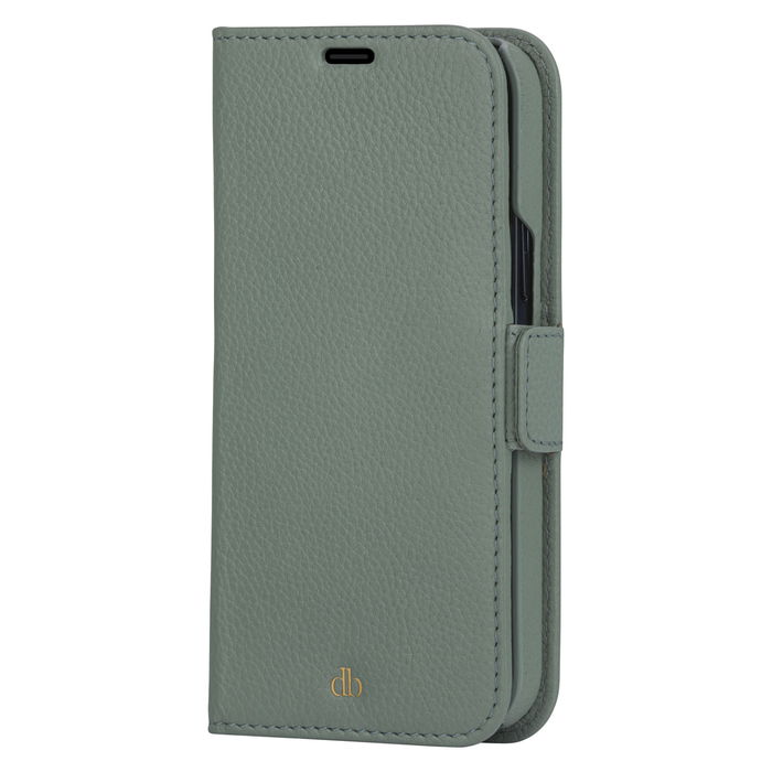 dbramante1928 Funda Cartera New York para iPhone 13 Pro, Verde, Piel Saffian con Cierre Magnético y Bolsillo para Tarjetas