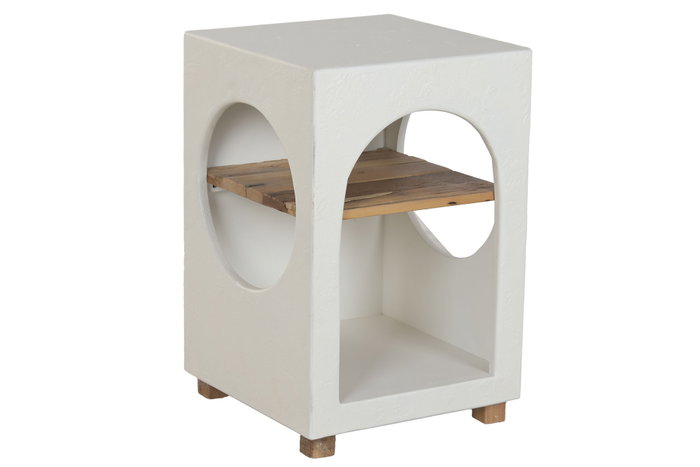DKD Home Decor Mesita Auxiliar Formentera Blanco Natural Hormigon 40 x 60 x 40 cm