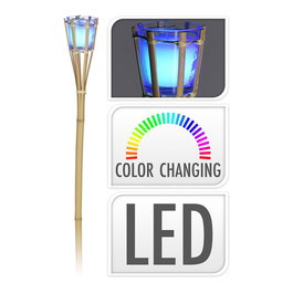 Ipae Progarden Antorcha de Bambú Natural con Vela LED RGB y Perfumada a Pilas 77cm