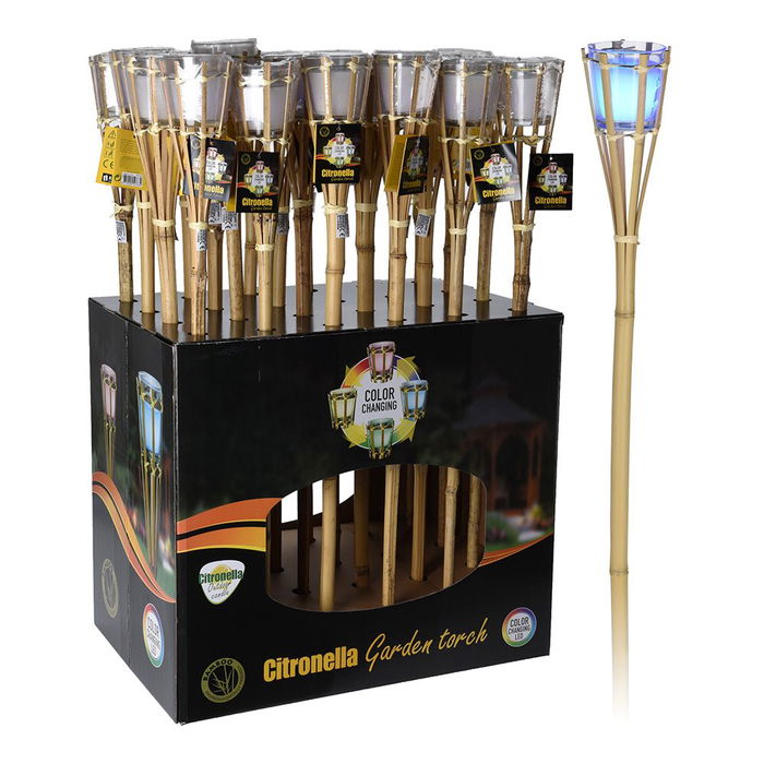 Ipae Progarden Antorcha de Bambú Natural con Vela LED RGB y Perfumada a Pilas 77cm