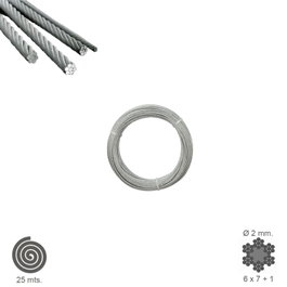 WOLFPACK LINEA PROFESIONAL Cable Galvanizado 2 mm, Rollo de 25 Metros