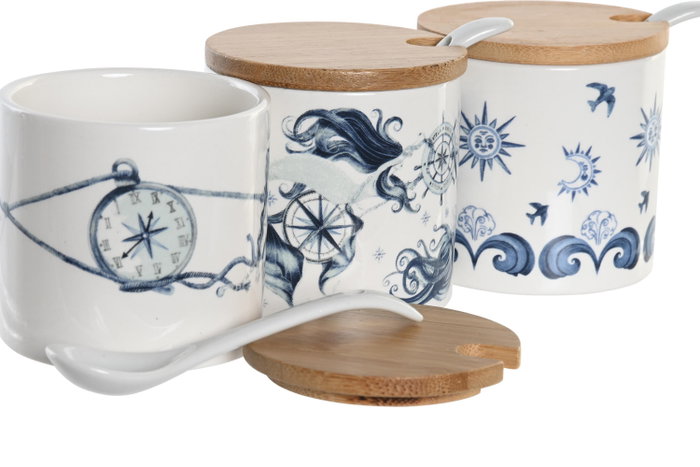 DKD Home Decor Azucarero Dolomite Bambú Stella Maris Surtido de 3 unidades DKD Home Decor Azucarero Dolomite Bambú Stella Maris Surtido de 3 unidades