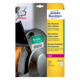 Avery L7913-10 Etiquetas Polietileno Flexible 99,1 x 42,3 MM Blancas Resistentes Agua Aceite Químicos UV Paquete 10 Hojas