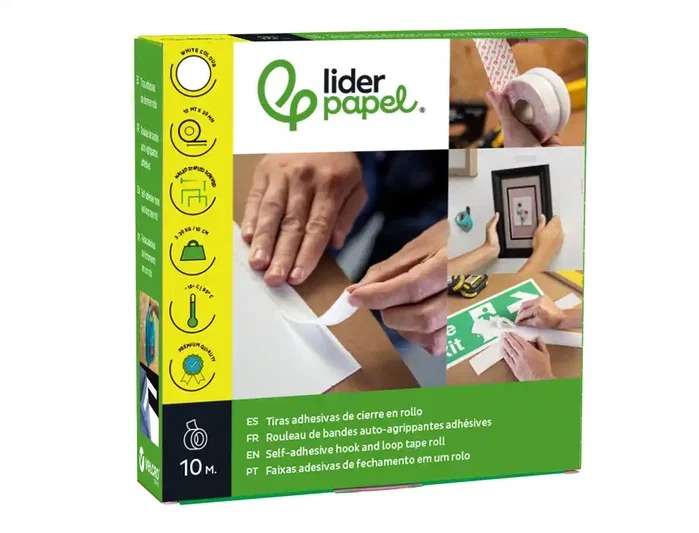 Liderpapel Cinta de Cierre Adhesiva Velcro Blanco 20mm x 10m Soporta 3.20Kg/10cm Liderpapel Cinta de Cierre Adhesiva Velcro Blanco 20mm x 10m Soporta 3.20Kg/10cm
