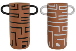 DKD Home Decor Jarrón de Terracota con Asas Surtido de 2 Piezas