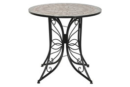 DKD Home Decor Mesa Redonda Comedor Terraza Y Jardin Negro Multicolor 80 x 76 x 80 cm Metal Ceramica