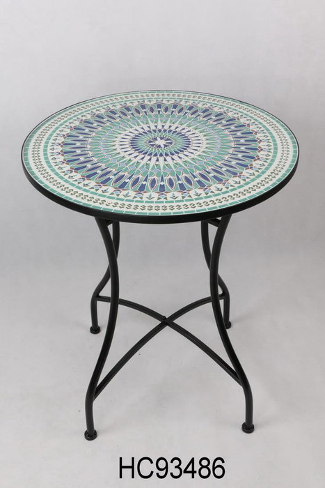 DKD Home Decor Mesa Redonda Comedor Terraza Y Jardin Negro Multicolor 80 x 76 x 80 cm Metal Ceramica
