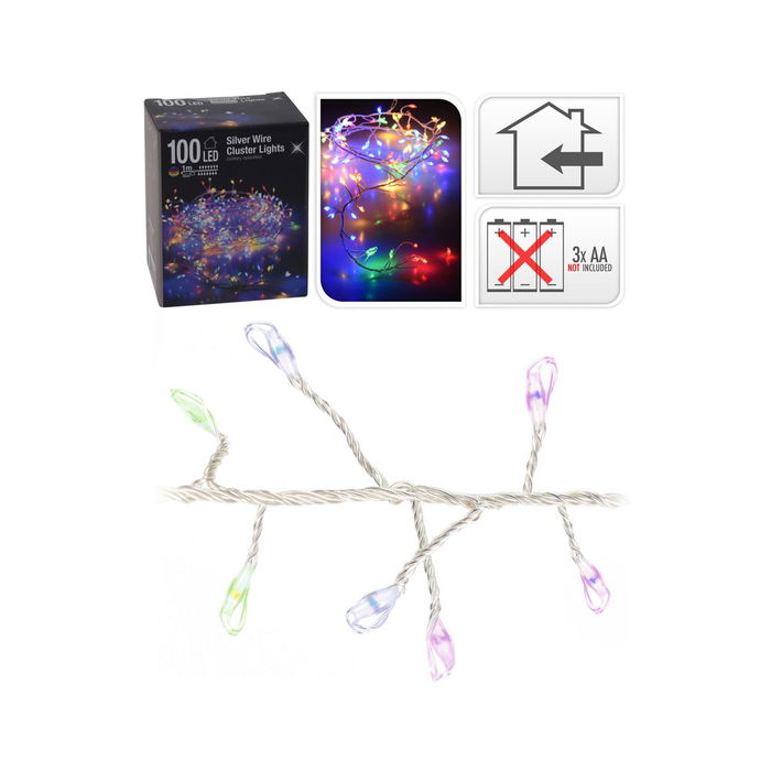 Guirnalda Tipo Espino Fija 100 Leds Multicolor, 1.5 Metros, 1 Metro Luz, Pilas AA