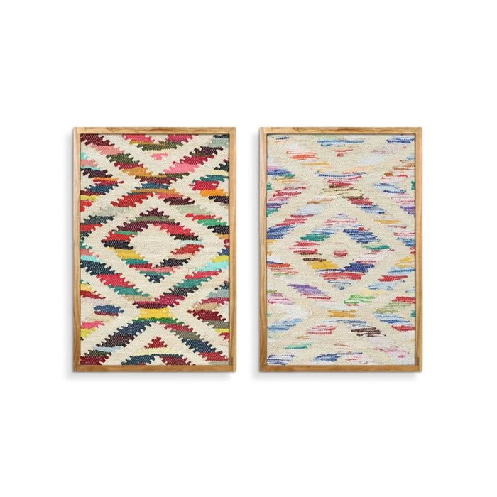 DKD Home Decor Set de 2 Cuadros Chindi Algodón y Acacia 60x90 cm Multicolor DKD Home Decor Set de 2 Cuadros Chindi Algodón y Acacia 60x90 cm Multicolor