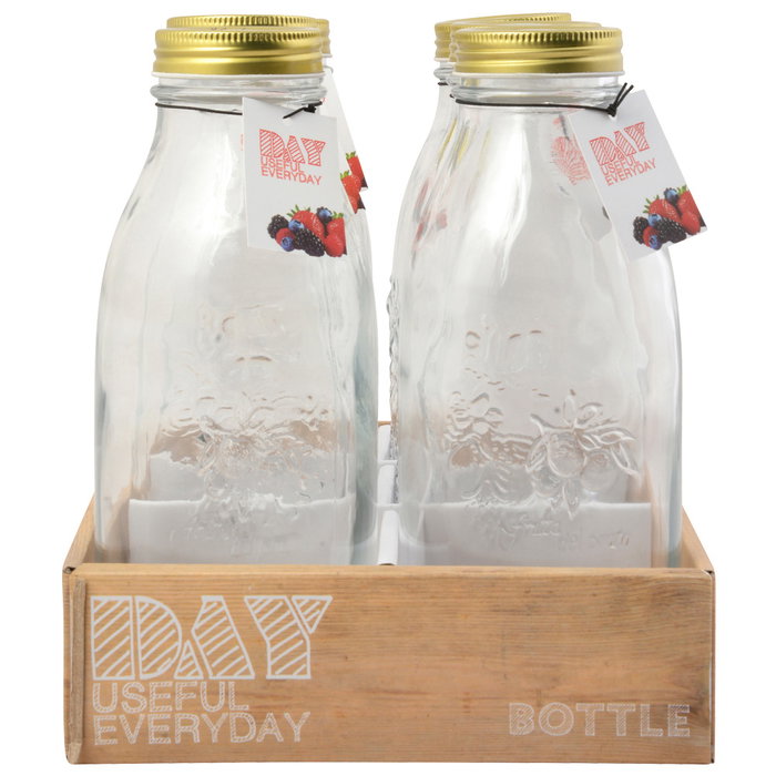 Day Botella 1 L Cristal con Dibujos en Relieve y Tapa Metal 23x9 cm