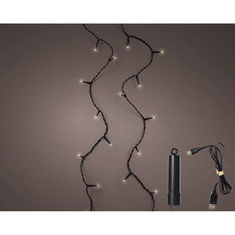 Lumineo Guirnalda LED Multifunción 100 LEDs 7.4m Recargable con Batería IP44 - Multicolor con Cable Negro y Temporizador (8h/16h)